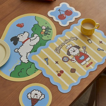 歡樂小狗系列異形杯墊 防滑隔熱皮革餐墊