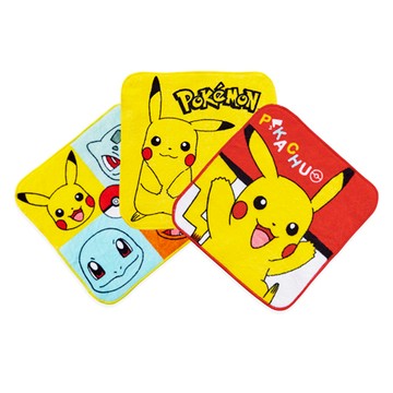 ONEDER 旺達棉品 寶可夢小方巾三入組 20 x 20cm 親膚柔軟 吸水速乾  黃色 + 紅色  1組