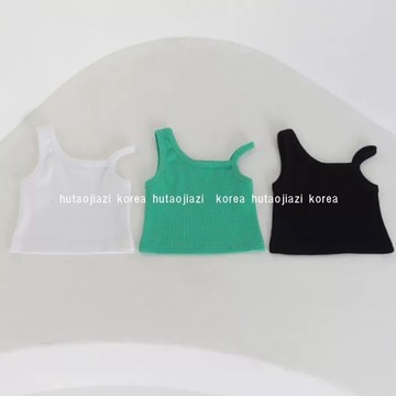 🎀biubiu童裝🎀女童新款韓版吊帶背心斜肩設計夏季時尚無袖露肩短款洋氣上衣2025