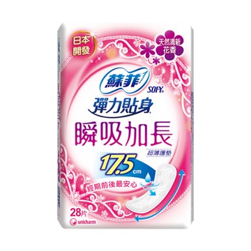 蘇菲 瞬吸加長超薄護墊-清新花香17.5cm*28片