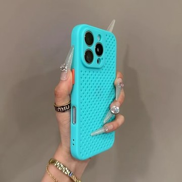 高顏值 洞洞散熱殼 軟膠材質 撞色按鍵 防摔手機殼 用於iPhone16 15 14 13 12 11 x xr 7 8
