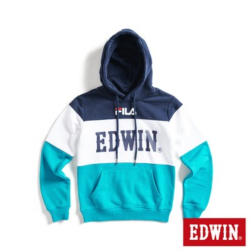 EDWIN x FILA聯名 童款 經典主義拼接休閒連帽長袖T恤(灰綠色)