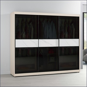 7.5尺鋁框推門衣櫥黑玻璃 衣櫥 收納衣櫃 滑門衣櫥 【149B110219】Leader傢居館149-A213+A212+A213