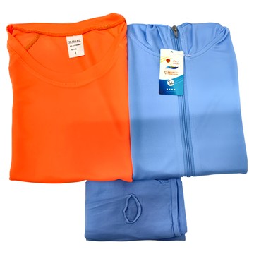 MI MI LEO 台灣製 機能防曬組 防曬外套 XL + 路跑螢光T恤 L 附防曬運動袖套 500g  防曬外套XL + 路跑螢光T恤 L  水藍