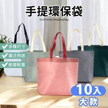 【Dodowu】手提環保購物袋 大款10入 (手提袋 素色環保袋 素色提袋 環保手提袋 收納袋)