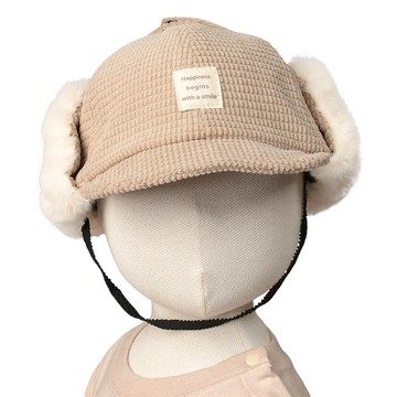 akachan honpo - 飛行帽-燈心絨-淺卡其色