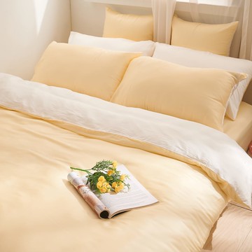 【廠商直送】永恆系列 100%天絲 杏仁黃 枕套床包組-單人