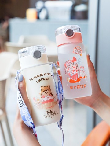 可愛ins風女夏季磨砂學生玻璃杯大容量便攜家用帶吸管網紅水杯子