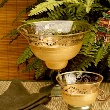 Madiggan 貝斯麗 金黃色托斯卡尼手工彩繪玻璃高架碗(買1送1)