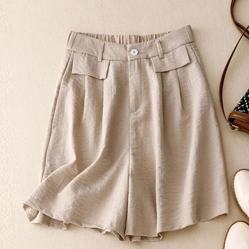 【ACheter】短褲薄款高腰顯瘦寬鬆直筒小個子休閒涼爽五分褲# 117483