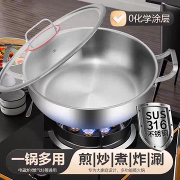 德國特厚316不銹鋼雙耳湯鍋平底鍋火鍋無涂層燉鍋多用外貿蒸煮鍋