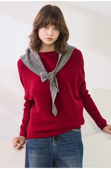 長版坑條落肩毛衣