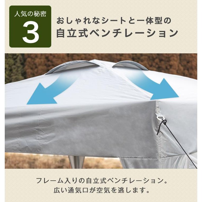 サイド1枚スモーキーグリーン】タープテント ワンタッチ 3m×3m