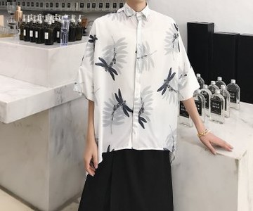 FINDSENSE H1 2018 夏季 新款 設計師款 高端品質 仙氣 蜻蜓印花 顯瘦廓形  短袖襯衫 獨家款