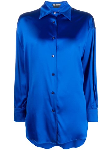 TOM FORD - long-sleeve silk shirt - women - Silk/Elastane - 36 - Blue