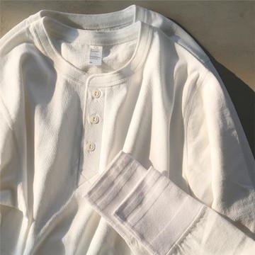 春秋新品250g重磅美國棉亨利領純色長袖T恤男 阿美咔嘰寬松打底衫