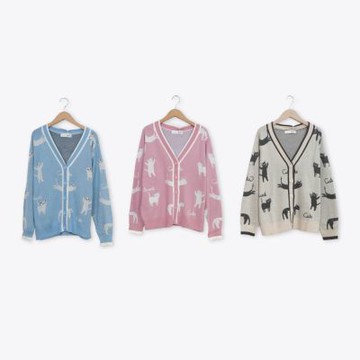 【Dailo】喵喵日常緹花V領針織外套 藍 粉 杏(魅力商品)