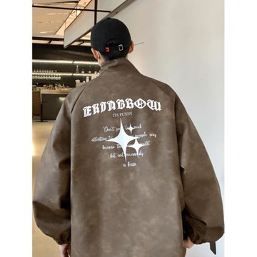 PU皮外套男美式復古做舊潮牌設計感夾克秋季青少年痞帥炸街上衣服