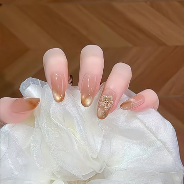 Yuki Nail手繪立體雕花琥珀貓眼法式氛圍感純手工高階優雅亮閃閃穿戴甲碎鑽