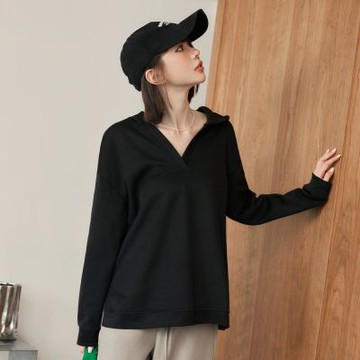 OB嚴選-素色磨毛V領側開衩寬鬆連帽上衣《AB20741-》
