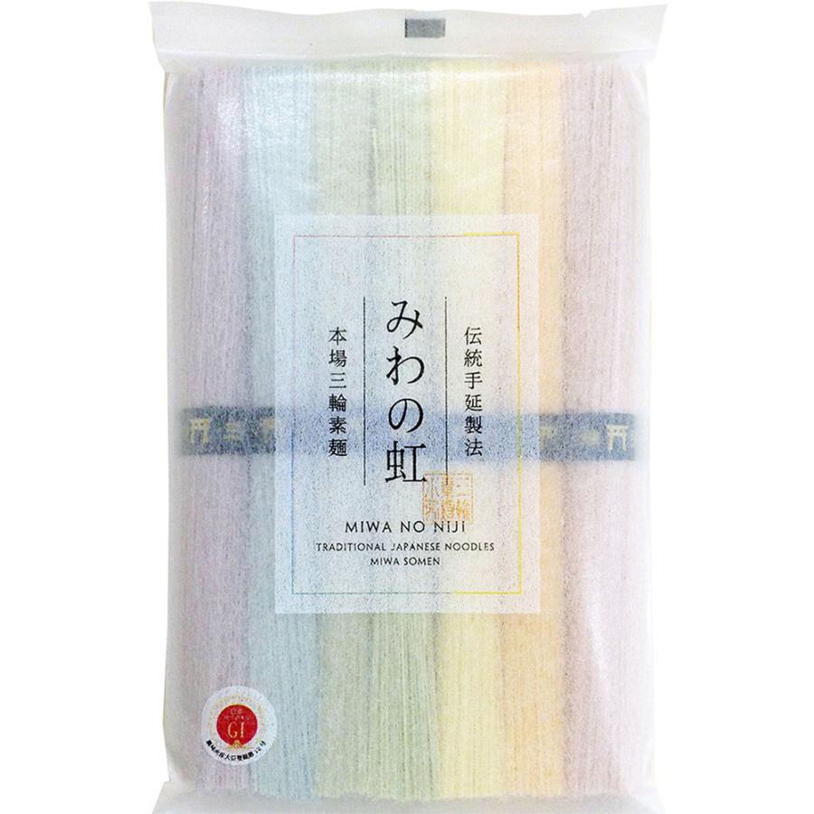 三輪素麺 小西 手延べそうめん みわのにじ 50g×7種 3袋セット 紅しそ トマト しょうが よもぎ 青しそ ブルーベリー 紫芋 素麺 RMW-8 ギフト対応不可 送料無料