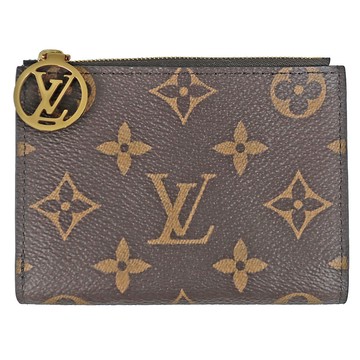 LV Monogram 棕 LV花紋拉鍊對開粉桃裡短夾-M25692