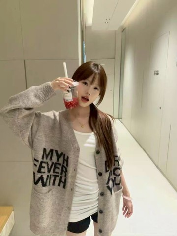 字母提花羊毛絨休閒開釦外套 393252