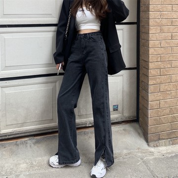 【太妮絲AA139】 現貨 韓系 命定褲 開叉褲 牛仔長褲 牛仔褲 高腰褲 韓妞 側開叉 開杈