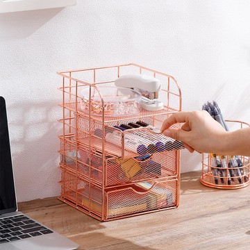 北歐桌面多層金屬抽屜式收納盒辦公用品多功能收納資料文具文件架