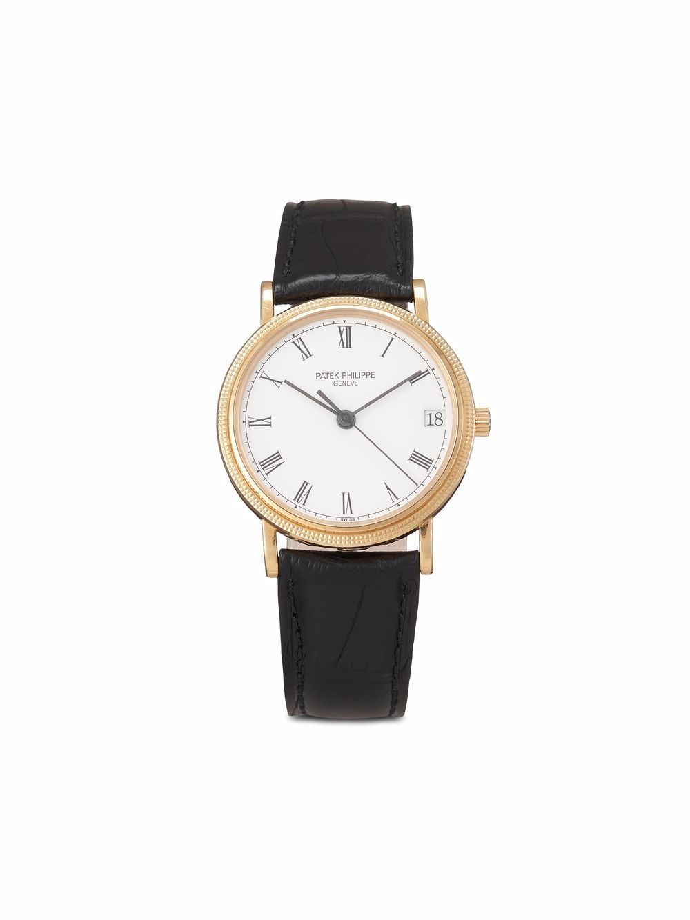 Patek Philippe - 1990 pre-owned Calatrava 33mm - unisex - Calf Leather/Yellow Gold/Sapphire Glass - One Size - White