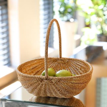 雞蛋籃子滿月禮品手提花籃插花鮮花塑料仿藤編織戶外野餐籃水果籃