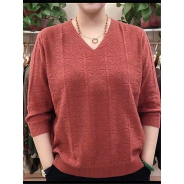 2023秋冬新款中老年媽媽裝針織衫時尚大碼女士螺紋V領純色打底衫