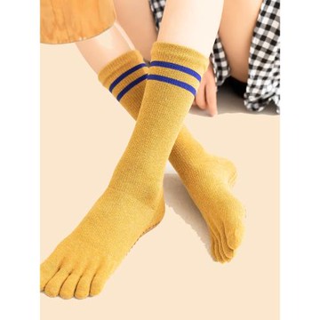 雙杠五指瑜伽襪子女專業普拉提襪中筒春夏防滑健身訓練純棉初學者