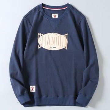 320克重磅圓領字母貼布刺繡百搭衛衣男秋冬運動寬松休閑套頭上衣