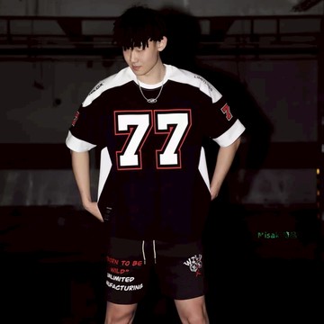 77冰球短袖美式復古運動拼接休閑橄欖球服籃球嘻哈球衣T恤男女潮-Misaki精品