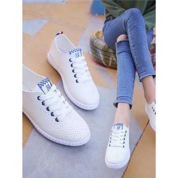 2024夏新款透氣小白鞋女百搭鏤空韓版休閑運動鞋平底學生系帶單鞋