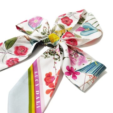 100%桑蠶絲真絲窄領巾/絲巾/飄帶/包柄帶/髮帶::熱帶花卉