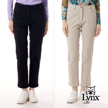 【Lynx Golf】女款日本進口布料保溫舒適極簡素面簡約LOGO夾標造型窄管九分褲褲(二色)