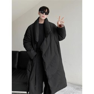 韓國暗黑系冷淡風廓形寬松oversize棉服男中長款大領口棉衣襖外套