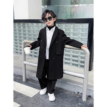 男童外套春秋款2023新款洋氣韓版中大童兒童風衣中長款西裝英倫風