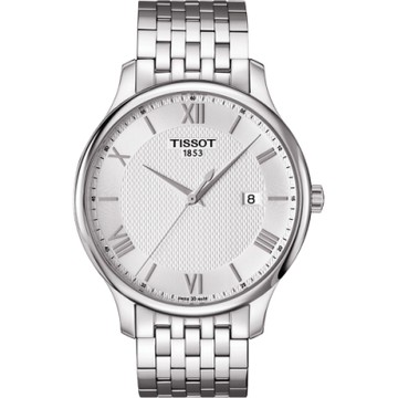 TISSOT 天梭 官方授權 Tradition 羅馬經典大三針石英腕錶 雙12購物節 送禮首選-銀/42mm T0636101103800