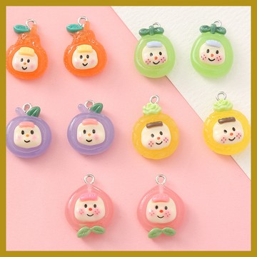 （5個/包）新款卡通水蜜桃樹脂吊墜 DIY手鏈項鏈飾品掛飾 帶孔吊墜 帶孔掛件