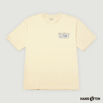 Hang Ten 男裝-厚磅棉復古衝浪印花短袖T恤-奶油米