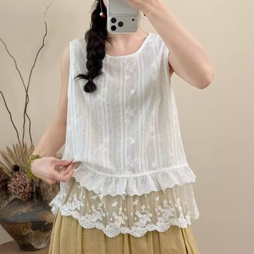 日系蕾絲荷葉無袖背心135986