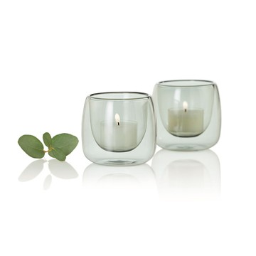 晶燦耐熱玻璃燭台兩入組(極光灰/ 6.8 cm)