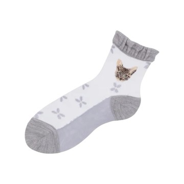 日本 貓咪透膚襪-灰 22-24cm (JN140-627 12-00)