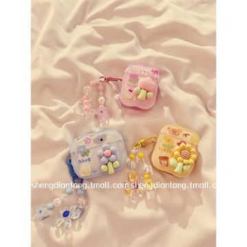 日韓ins清新立體花朵小動物適用于蘋果Airpods4保護套2/3代無線藍牙耳機軟殼Airpodspro創意硅膠女新款防摔軟