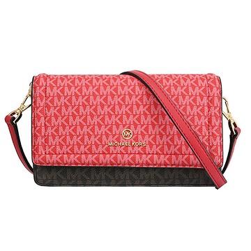 MICHAEL KORS Jet Set Charm 撞色印花款WOC斜背包.深咖/紅
