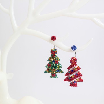 【小耶誕】聖誕樹造型C型耳環 / 施華洛世奇滿鑽耳環