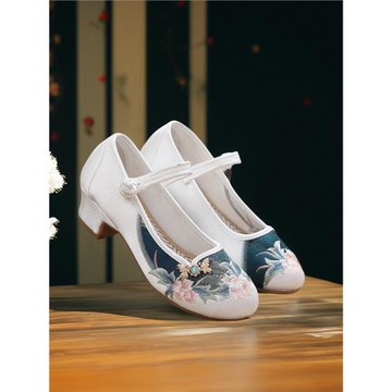 老北京布鞋女漢服鞋中跟旗袍鞋子古風漢服軟底舞蹈鞋民族風繡花鞋